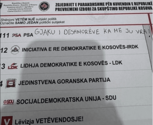 Mesazh i ashpër në fletëvotim: “Gjaku i dëshmorëve ka me ju vra”, vota shpallet e pavlefshme